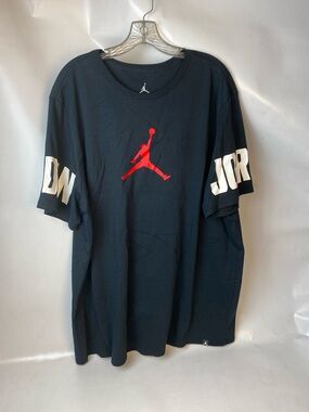 Jordan Black Short Sleeve Tee with Red Jumpman and White Sleeve Lettering Sz 2XL